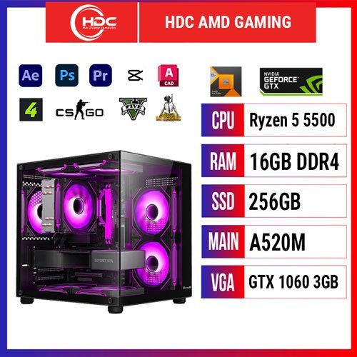 PC HDC GAMING CPU Zyzen 5500 – RAM 16GB DDR4 – SSD 256GB – MAIN A520 - VGA GTX 1060 3GB